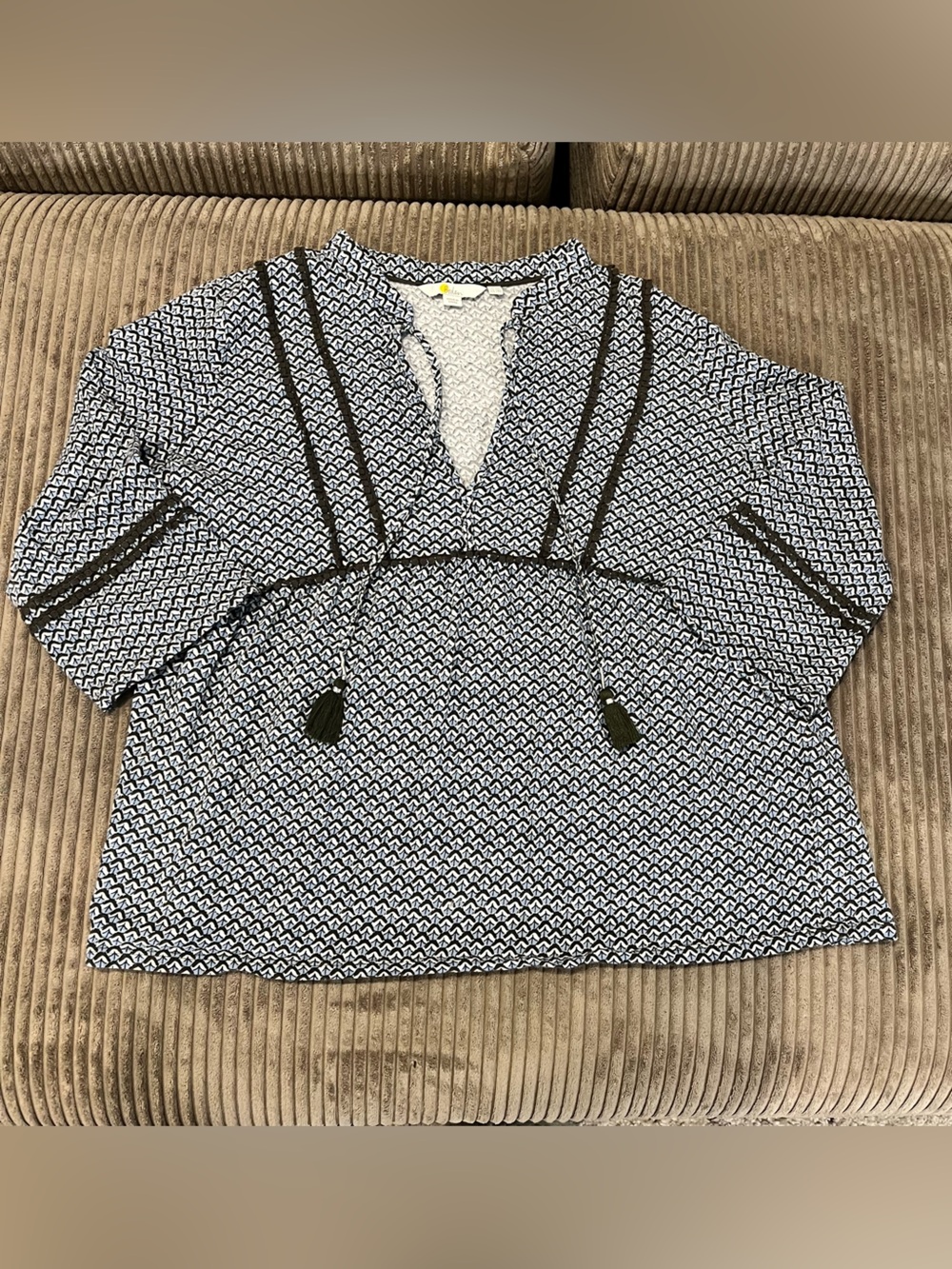 Boden Blue and Brown Geometric Peasant Top 14R